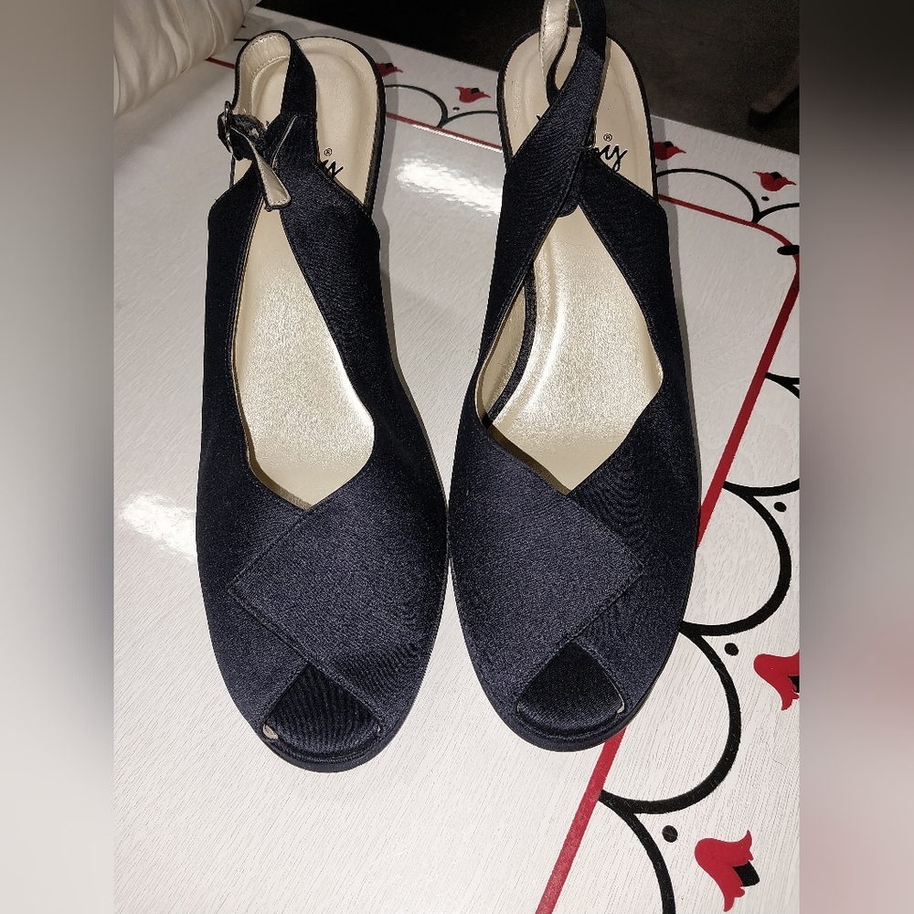 Just Libby Dark Blue Sling-back Open Toe Heels